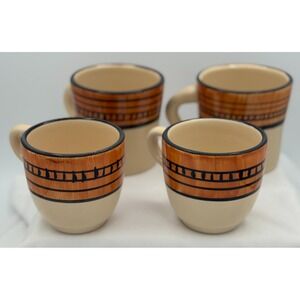 (4) HF Coors 9" Mugs Cups - (2) 4" Wide (2) 3 1/4" - Tapa Pattern - Stoneware